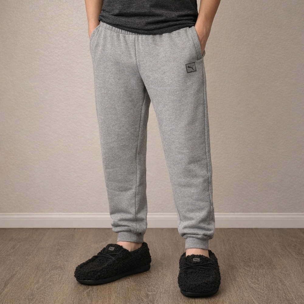 Puma Mens Grey Fleece Jogger Sweatpants, Size XL, Drawstring